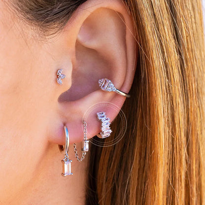 925 Sterling Silver White Zircon Hoop Earrings for Women – Fashion Geometric Crystal Silver Earrings Fine Jewelry Elegant Daily Wear Jewelry