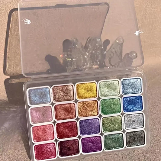 20/24/60/72-Color Metal Watercolor Set – Portable Sparkling Pearl Solid Paints for Artists
