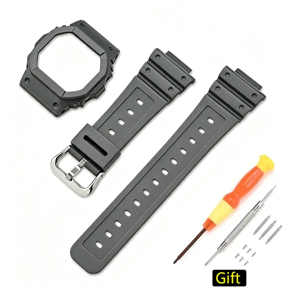Case and Resin Rubber Strap Set for Casio G-Shock DW-5600, GW-M5610 & GW-B5600 - Unisex Replacement Watch Accessories