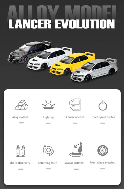 JDM 1:32 Mitsubishi Lancer Evolution IX — Diecast Metal Alloy Racing Car Model with Sound & Light, Right Rudder Gift