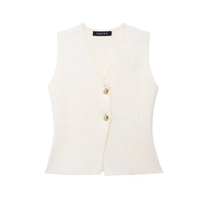 TRAF 2024 Women's Knit Vest Top – Cropped Sleeveless, Button Front, Summer Knitted Holiday Short Tops