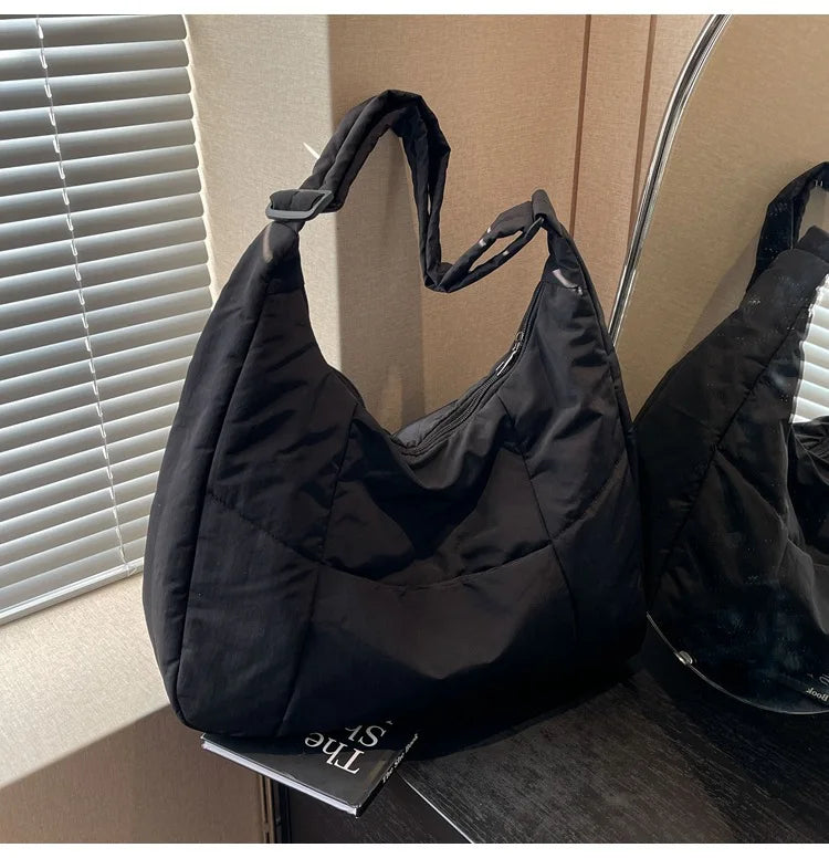 2025 Trendy Women's Soft Cloth Shoulder Bag – Solid Color, Y2K Casual Style, Crossbody Handbag for Students