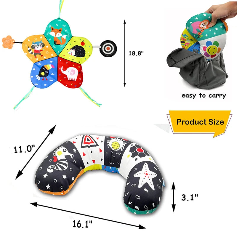Baby Tummy Time Pillow and High-Contrast Toys - Black and White Montessori Sensory Toys for Newborns and Infants Ages 0–18 Months