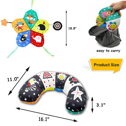Baby Tummy Time Pillow and High-Contrast Toys - Black and White Montessori Sensory Toys for Newborns and Infants Ages 0–18 Months