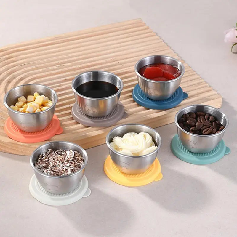 1/6-Piece Stainless Steel Salad Dressing Containers – 80ml Leakproof Cups with Silicone Lids for Lunch & Picnic