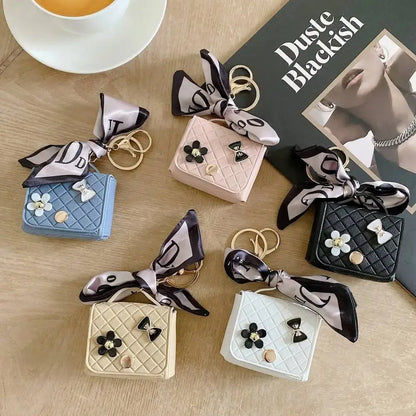 25cm Leather Earphone Storage Bag - Mini Keychain Pendant Bluetooth Headset Case Cover