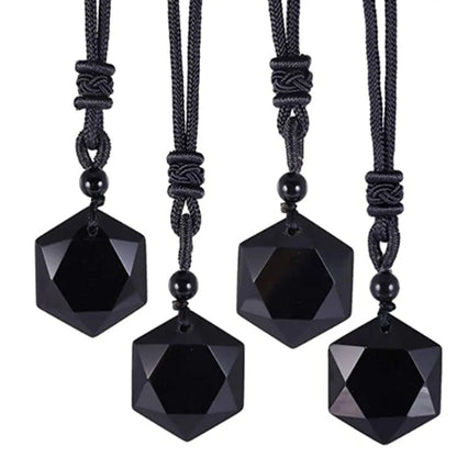 Obsidian Hexagram Pendant Necklace – Black Protection Amulet Jewelry for Men & Women