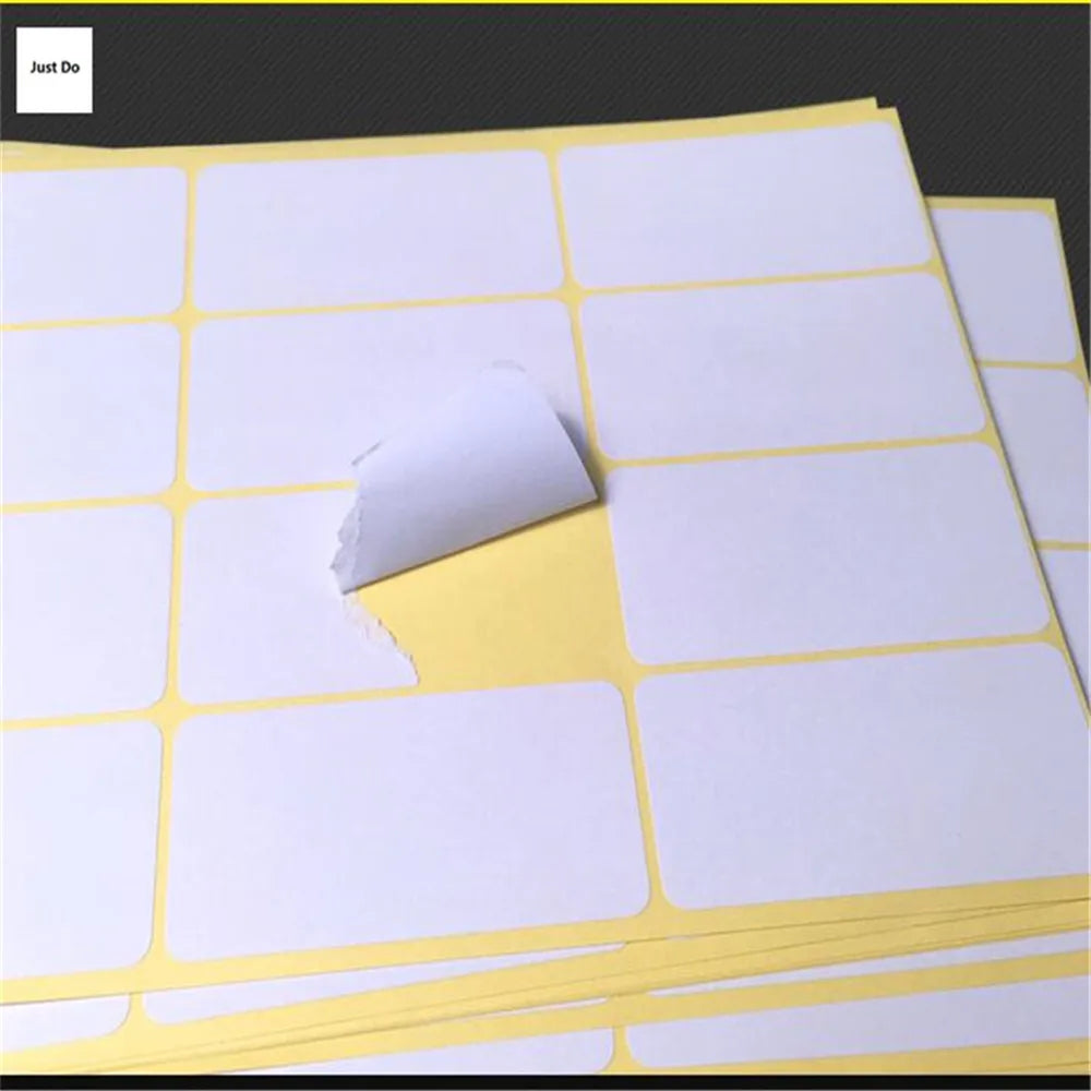 15-Sheet Blank White Adhesive Labels - Self-Stick Name Stickers for DIY Crafts, Notes, and Office Stationery
