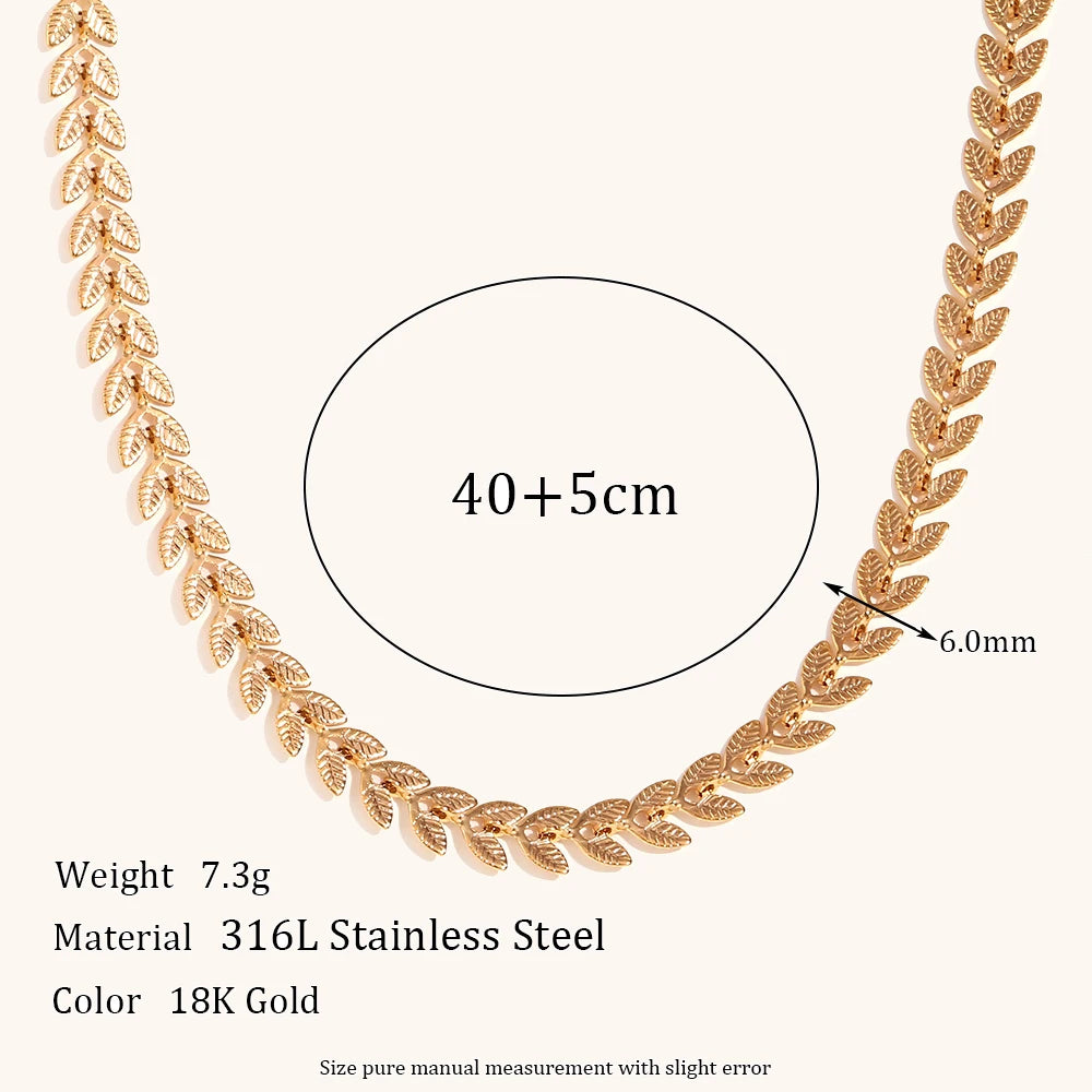 La.Muses Gold Plated Leaf Chain Necklace – Stainless Steel Fishtail Design Bracelet & Anklet Jewelry Set for Women
