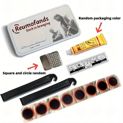 Bike Tire Repair Kit – Patches, Grinding Film, Crowbar & Multifunctional Tools for Cycling Repairs