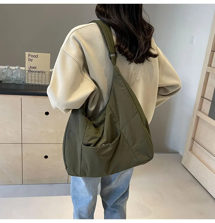 2025 Trendy Women's Soft Cloth Shoulder Bag – Solid Color, Y2K Casual Style, Crossbody Handbag for Students