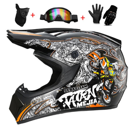 Youth & Kids Motorcycle Full Helmet - Children’s Motocross Casco Moto, Off-Road Protective Helmet with Goggles & Gloves