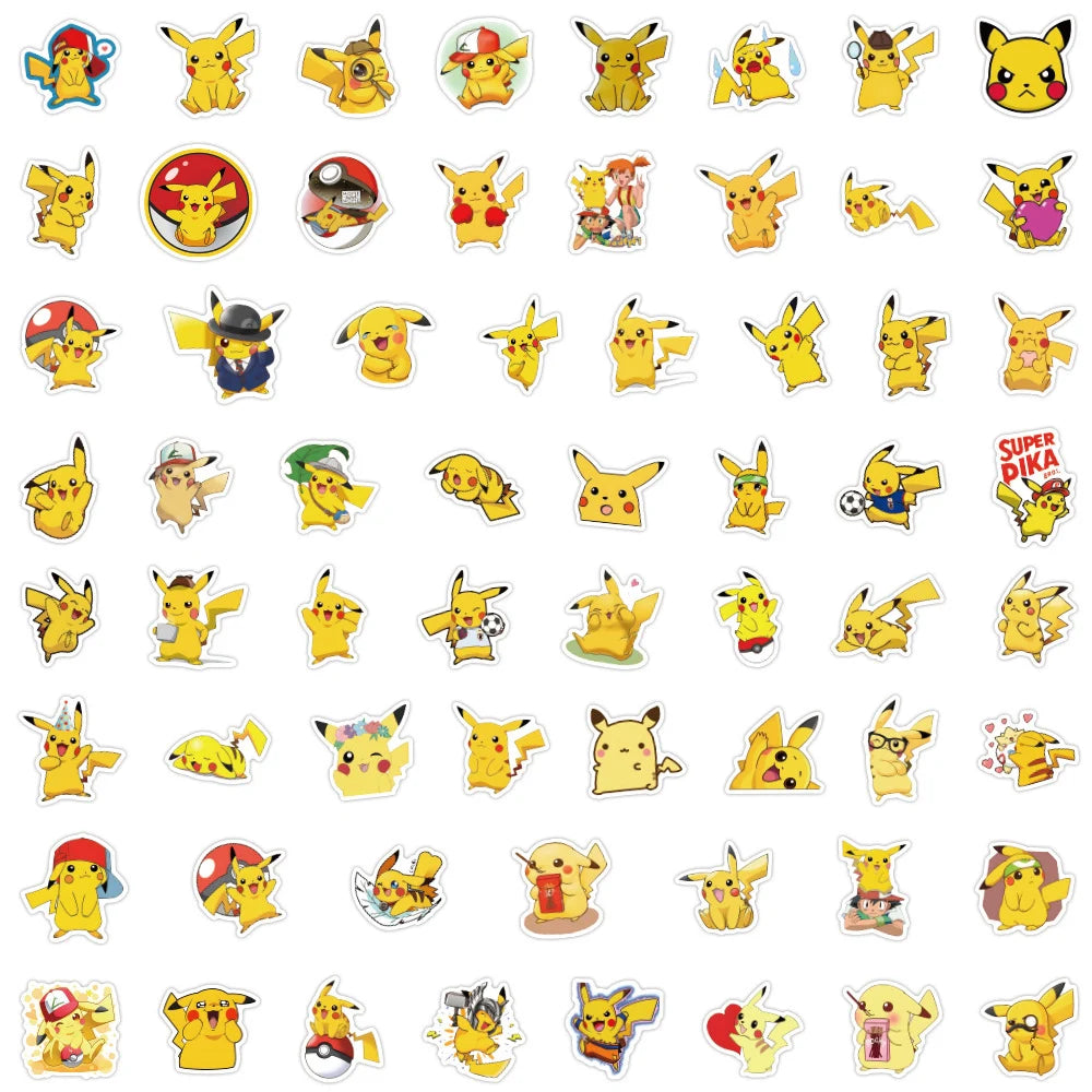 10/30/60-Piece Pokémon Pikachu Sticker Set - Cute Cartoon Vinyl Decals for Laptops, Notebooks, Skateboards, Bikes, and Suitcases