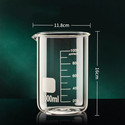 High Borosilicate Glass Measuring Cup – 50/100/150/250/500/1000ml Clear Scale Laboratory Beaker for Kitchen Baking & Mixing