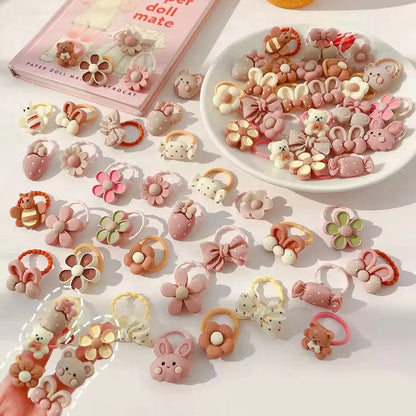 10Pcs Cartoon Bear and Bunny Hair Bands - Cute Elastic Hair Accessories for Baby Girls and Children
