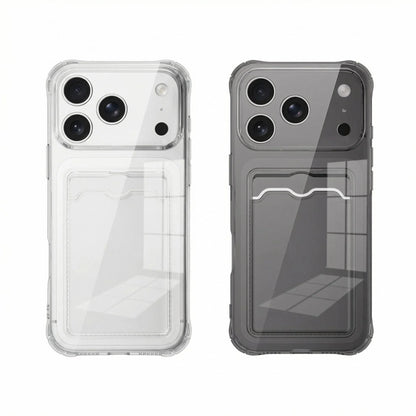 Transparent Silicone Card Slot Case - Protective iPhone Cover with Built-In Wallet Holder for iPhone 6-17 Series