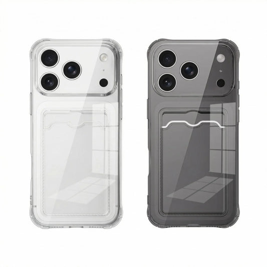 Transparent Silicone Card Slot Case - Protective iPhone Cover with Built-In Wallet Holder for iPhone 6-17 Series