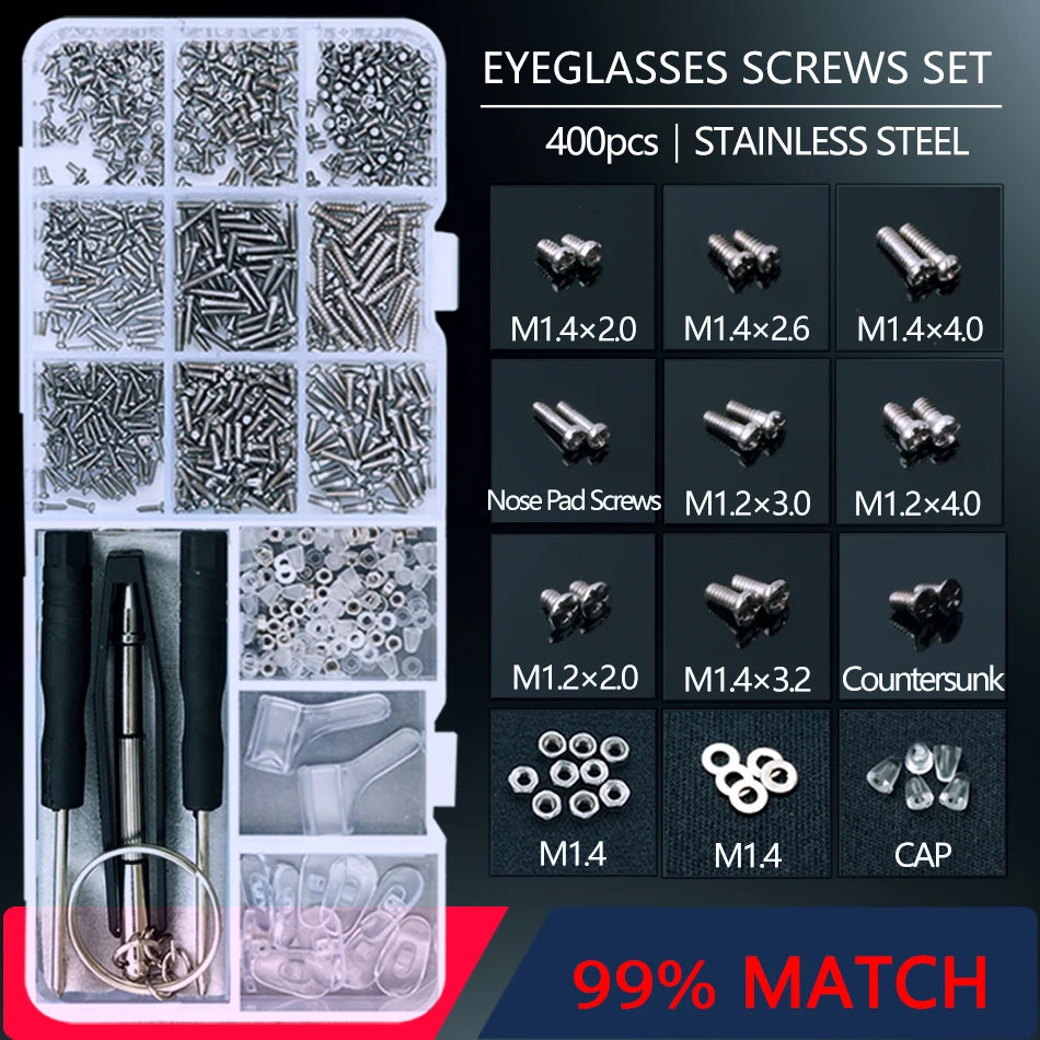 Eyeglasses Repair Kit with Screwdriver, Screws & Nose Pads – Complete Optical Repair Tool Set for Glasses & Sunglasses