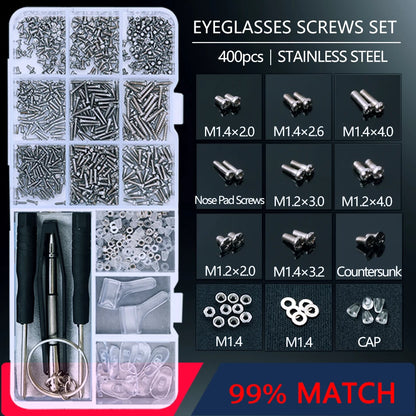 Eyeglasses Repair Kit with Screwdriver, Screws & Nose Pads – Complete Optical Repair Tool Set for Glasses & Sunglasses