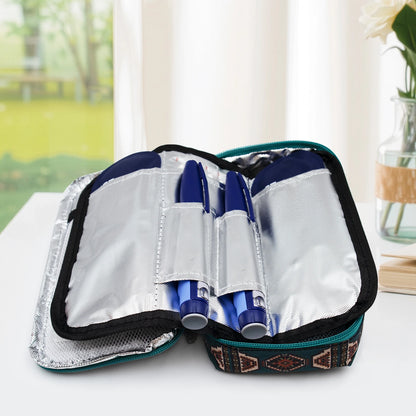 Large Portable Insulin Cooler Bag – Lightweight Boho Flower Print Travel & Outdoor Camping Medical Cooler