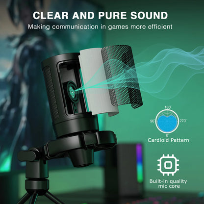 FIFINE AmpliGame A2 RGB USB Gaming Microphone with Mute Touch, Condenser Mic with Tripod for PC PS4 PS5 Laptop Streaming