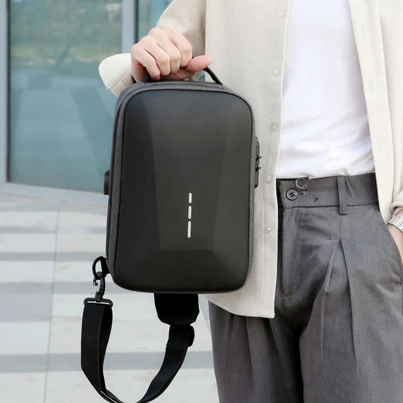 Anti-Theft Combination Lock Chest Bag with USB Charging Port – Men's Fashion Crossbody Travel Shoulder Bag