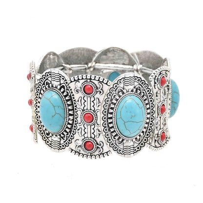 Gypsy Boho Tibetan Turquoise Bracelet for Women & Men – Vintage Elastic Ethnic Bangle Jewelry