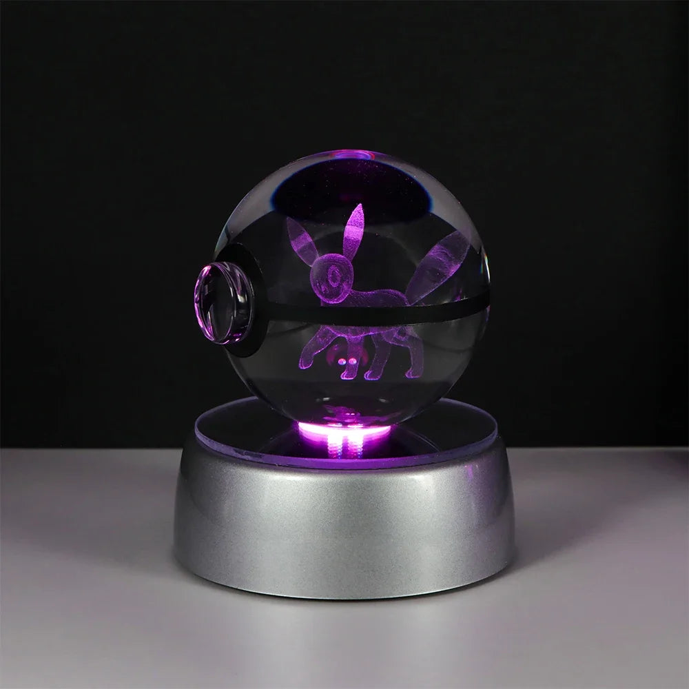 Pokemon Crystal Ball Night Light – Pikachu, Gengar, Eevee, Mewtwo & Lucario LED Pokeball, Kids Birthday Gift & Home Decor