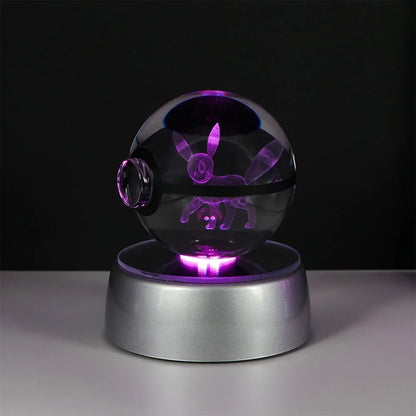 Pokémon 3D Crystal Ball LED Night Light – Pikachu Gengar Eevee Mewtwo Pokéball Base Lamp Kids Birthday & Home Decor Gift