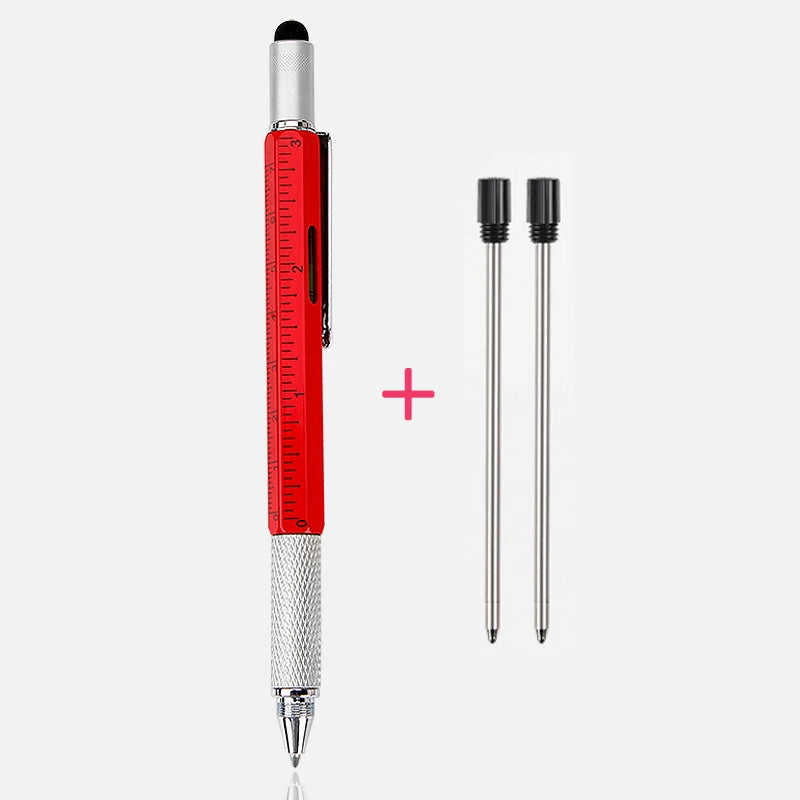 Luxury 6-in-1 Metal Ballpoint Pen — Multifunction with Ruler, Screwdriver, Touchscreen Stylus, and Spirit Level