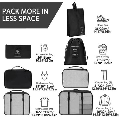 7-Pcs Travel Organizer Packing Cubes Set – Portable Luggage Storage Bags for Clothes, Shoes & Accessories