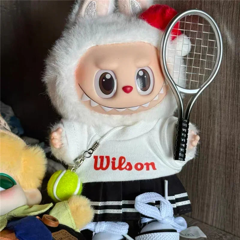 Labubu 15-17cm Doll Sports Outfit – LA Baseball & Trendy Tennis/Badminton Clothing, T-Shirt & Cargo Pants Set