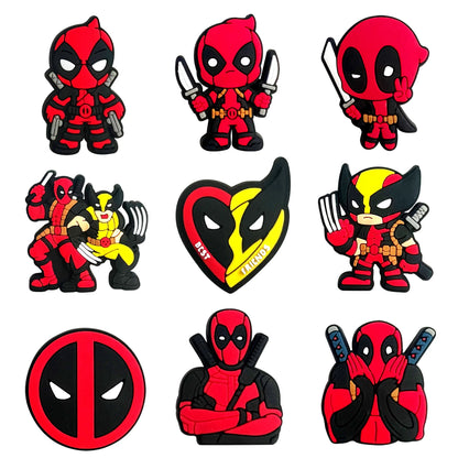 9-15pcs MINISO Marvel Deadpool Shoe Charms – PVC DIY Sandal Accessories for Kids’ Gifts