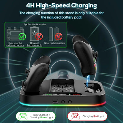 IPEGA Cooling Stand for Xbox Series S – RGB Light, Charging Station with 2x1400mAh Batteries, 3-Speed Adjustable Cooling Fan