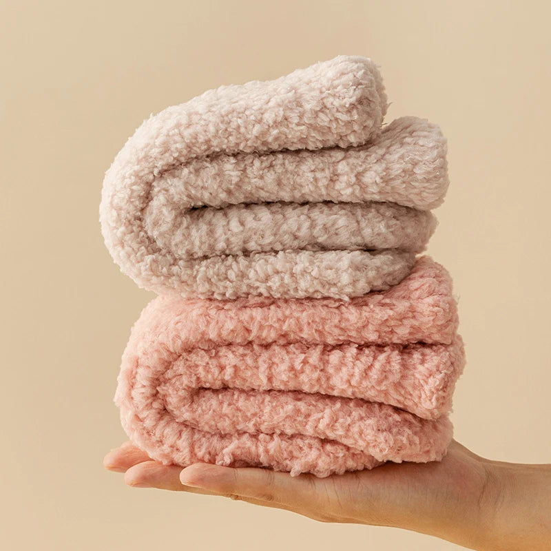 3 Pairs Unisex Plush Slipper Socks — Thick Winter Coral Fleece Cozy Mid-Calf Socks for Couples