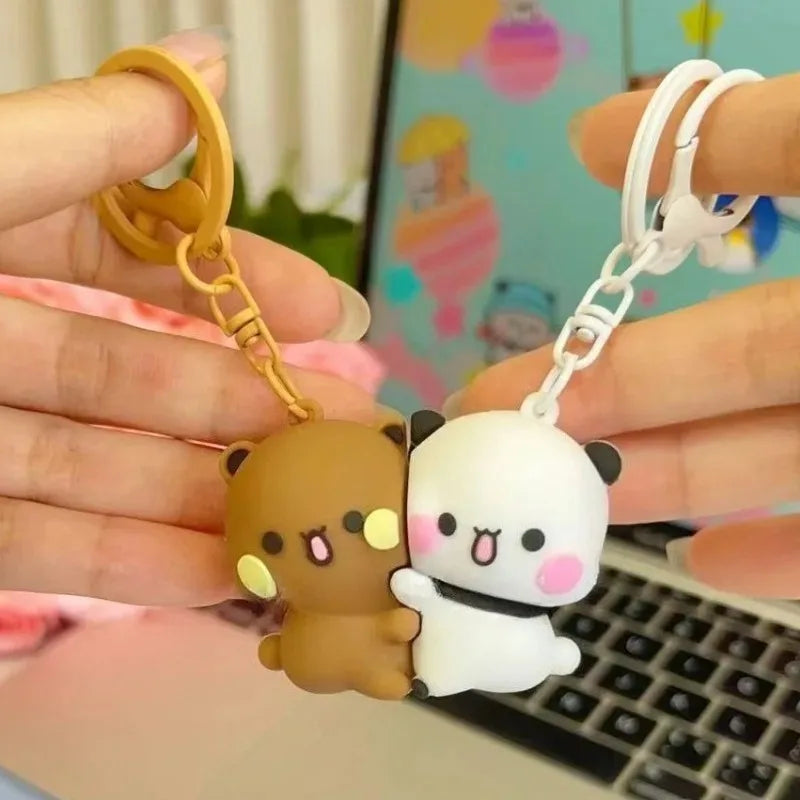 Cartoon Panda Bubu Dudu Magnetic Keychain - Cute Backpack Pendant, Couple Toy Figure Accessory & Fantasy Gift