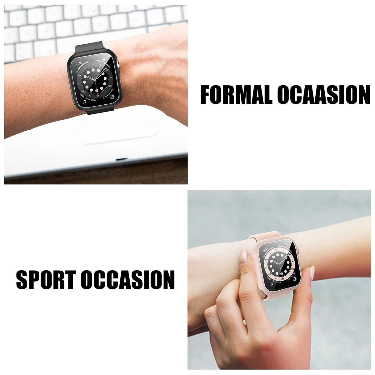 Tempered Glass Apple Watch Case - Full Screen Protector Cover for Series 9, 8, 7, 6, SE 45mm 44mm 41mm 40mm