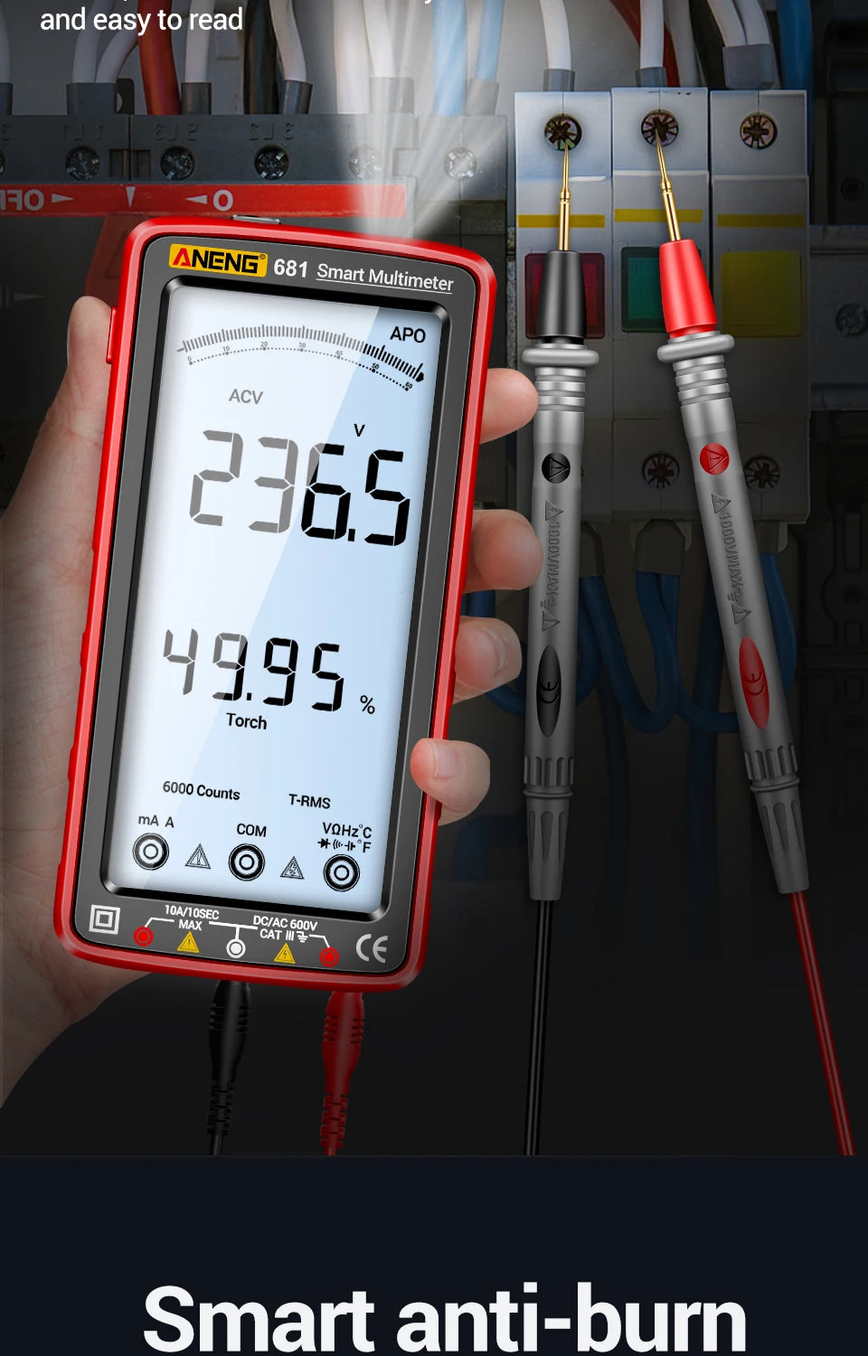 ANENG 681 Rechargeable Digital Multimeter — Professional Non-Contact AC/DC Voltage & Current Tester with LCD Screen