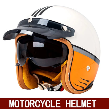 Retro 3/4 Motorcycle Helmet - Semi Open Face Cross Country Riding Helmet Winter Motorbike Safety Accessory
