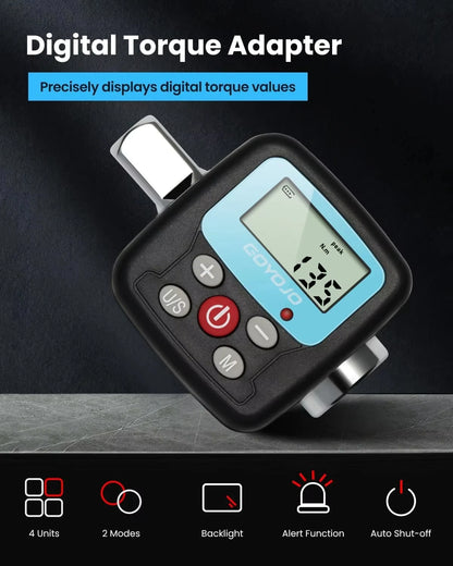 GOYOJO 1/2" Digital Torque Wrench Adapter - Electronic Torque Converter with Digital Display & 1/4", 3/8" Adapters for Cars