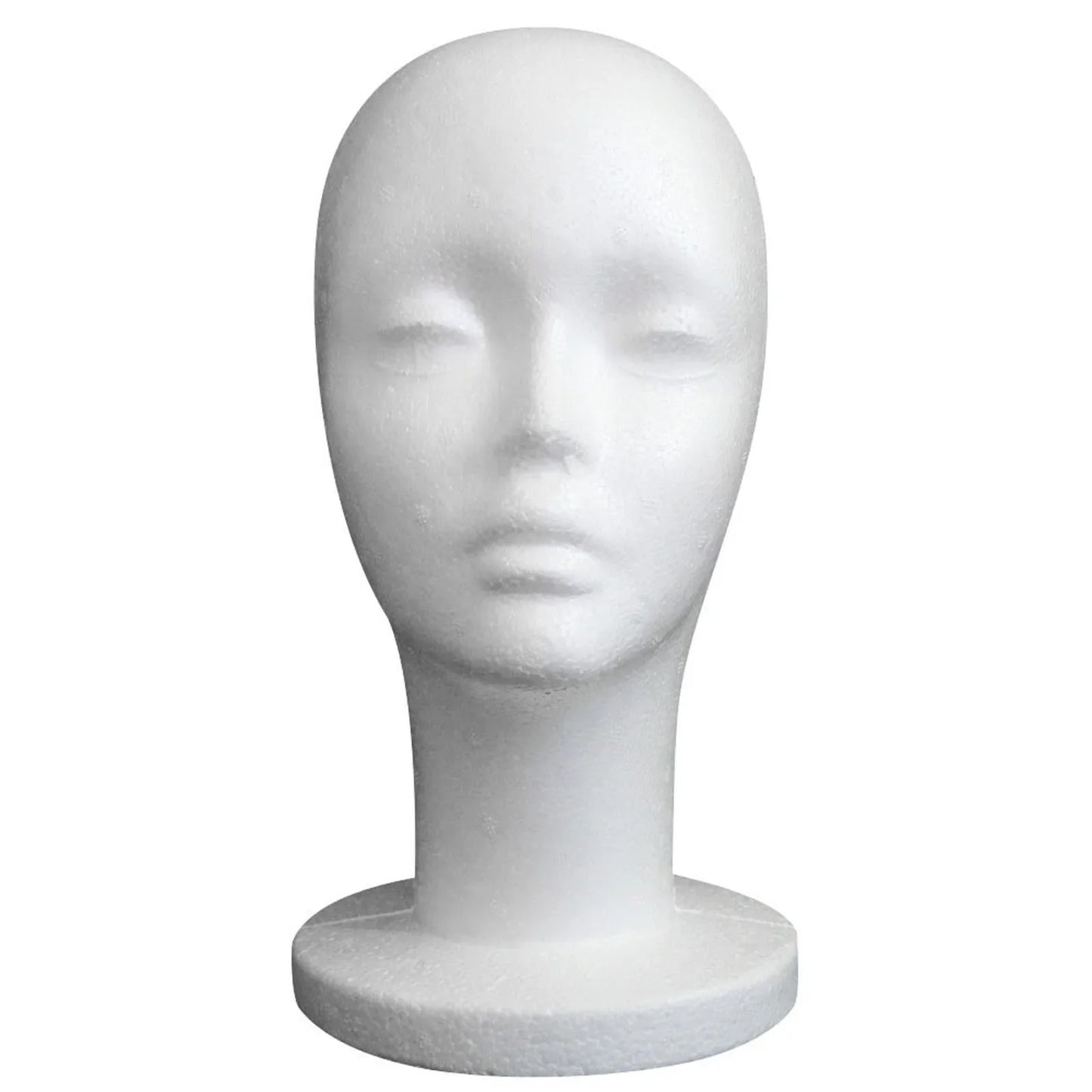 Female Styrofoam Mannequin Head — Foam Wig, Hair & Glasses Display Model