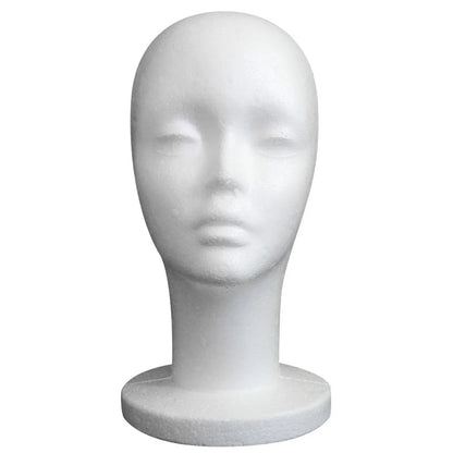 Female Styrofoam Mannequin Head — Foam Wig, Hair & Glasses Display Model