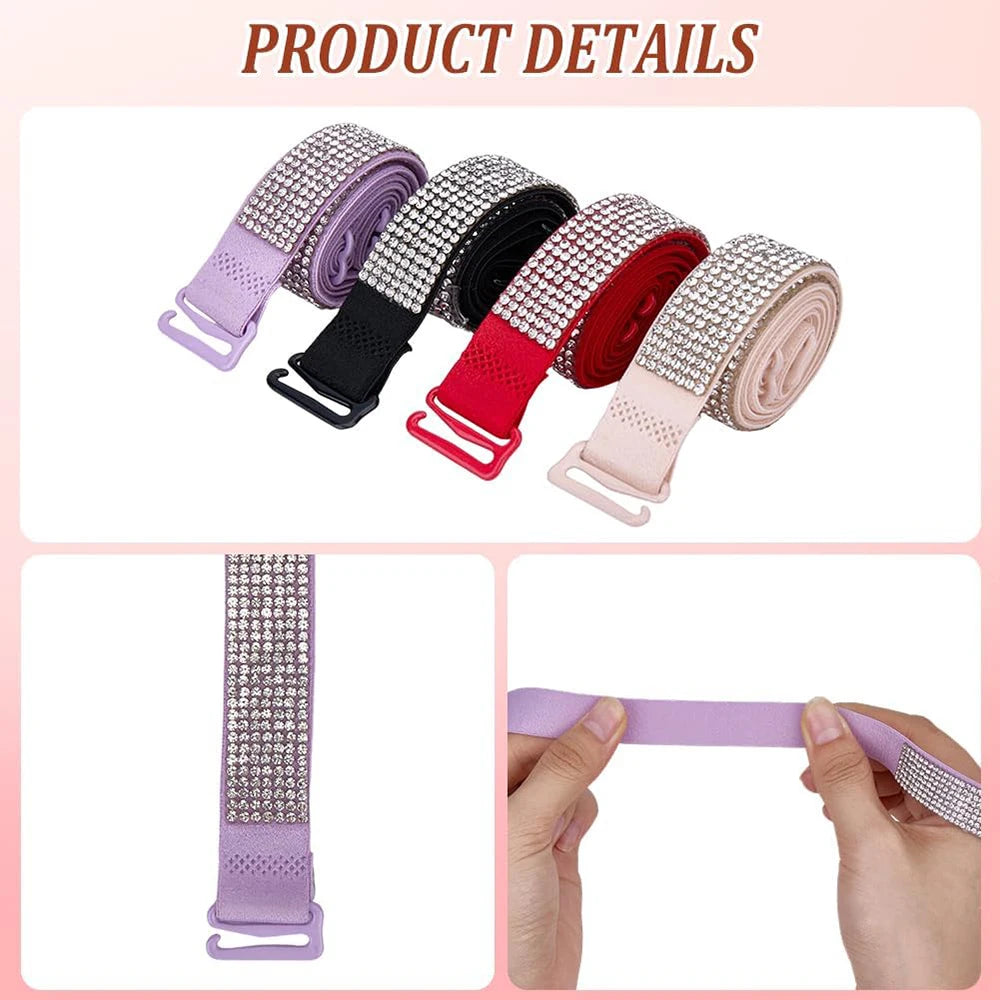 Invisible Rhinestone Bra Straps - Non-Slip Adjustable Shiny Replacement Lingerie Accessories for Women