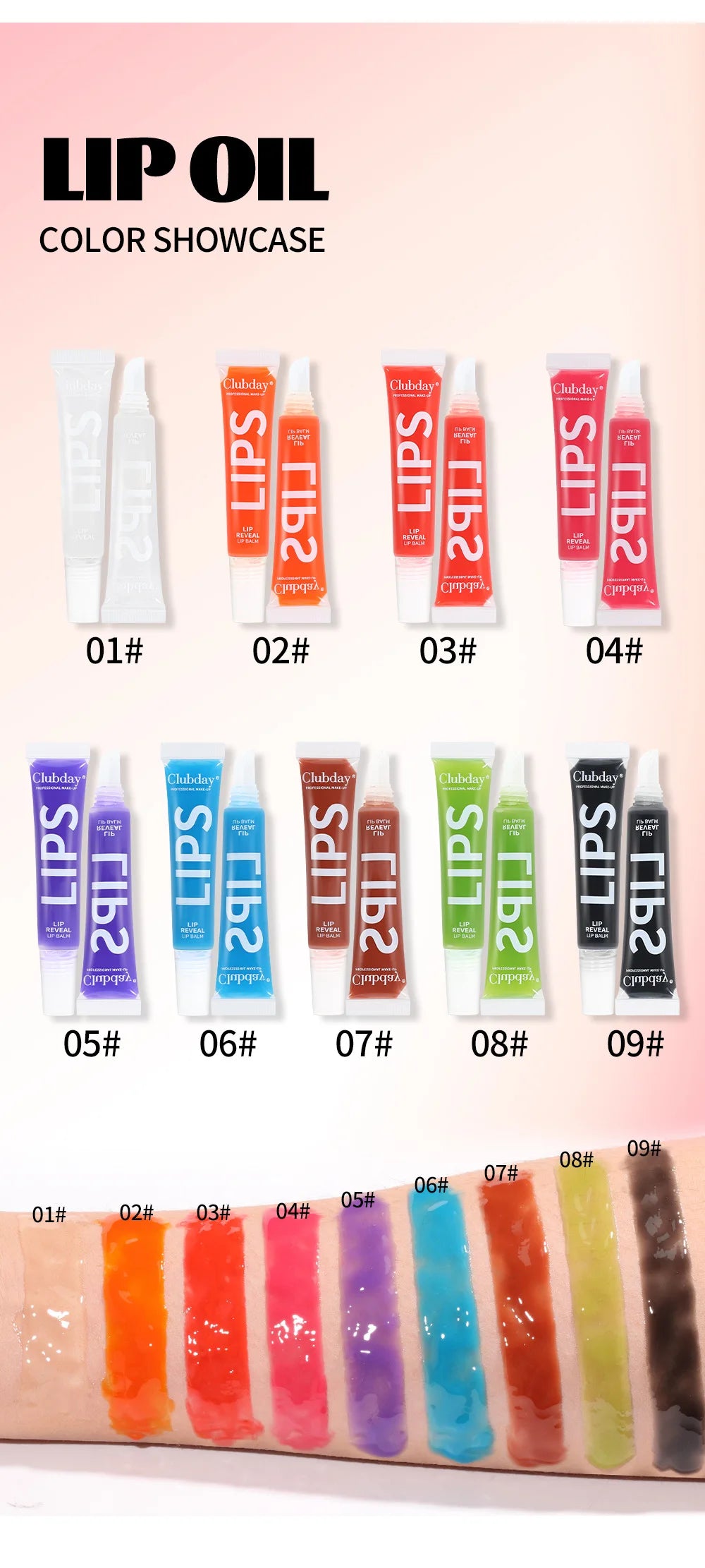 Clubday 9-Color Lip Balm Set – Moisturizing Fruit Lip Oil with Mirror, Long-Lasting Hydrating Lip Gloss