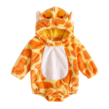 Baby Animal Hooded Romper — Flannel Costume Jumpsuit for Newborn Boys & Girls, Halloween Outfit