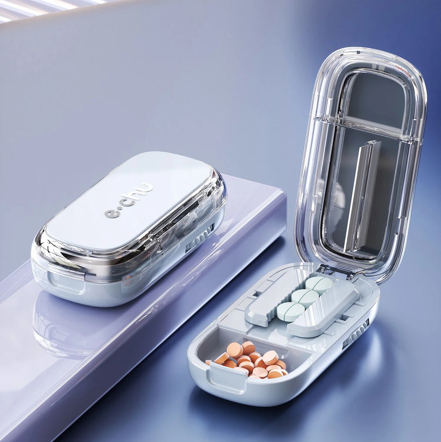 Quartering Pill Cutter & Storage Box – Portable Dustproof Medicine Tablet Crusher with Divider Organizer