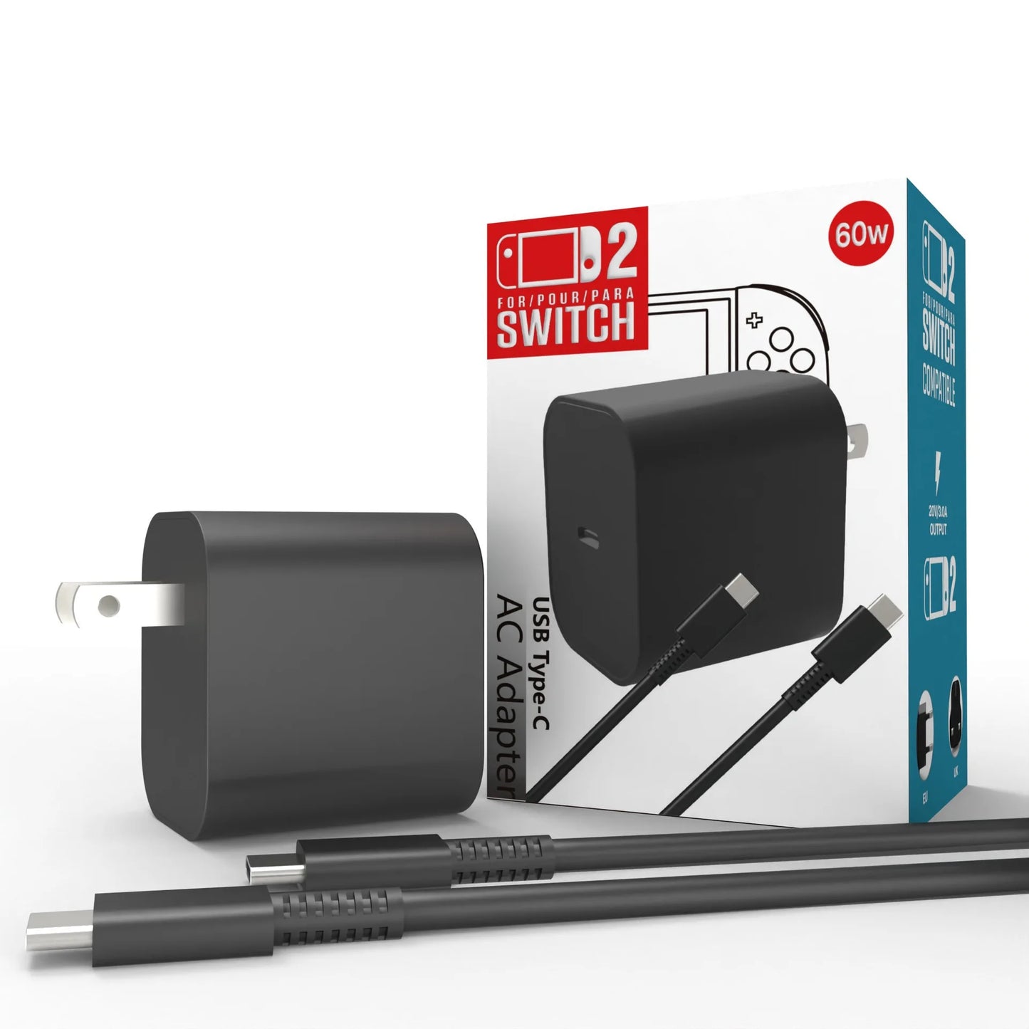 Switch 2 60W Fast Charger – PD 3.0 Certified Power Adapter for NS2 Console, Rapid Gaming Charging