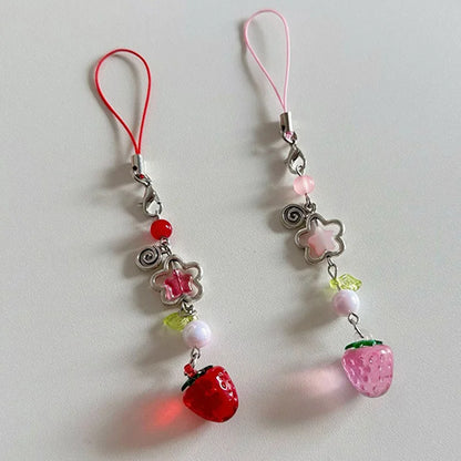 Y2K Strawberry Keychain Charm - Cute Fruit Phone Lanyard Bag Chain Accessory for Girls Aesthetic Jewelry Style