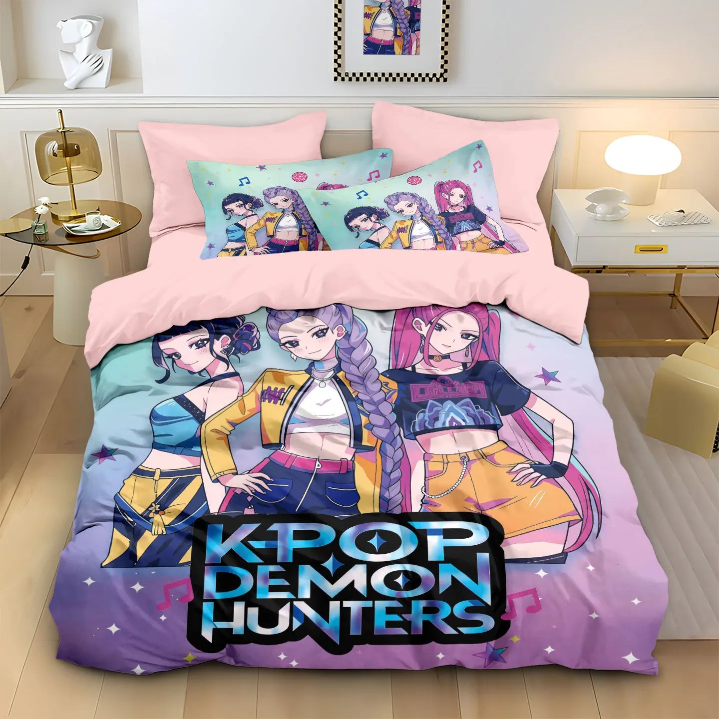 Anime Demon Hunters Zoey Mira Bedding Set – Duvet Cover for Kids, Teens & Adults, Single to King Size Gift