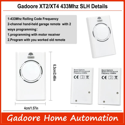 Gadoore XT2 XT4 433MHz SLH LR Garage Door & Gate Remote | Compatible with XT2/XT4 SLH & SLH LR